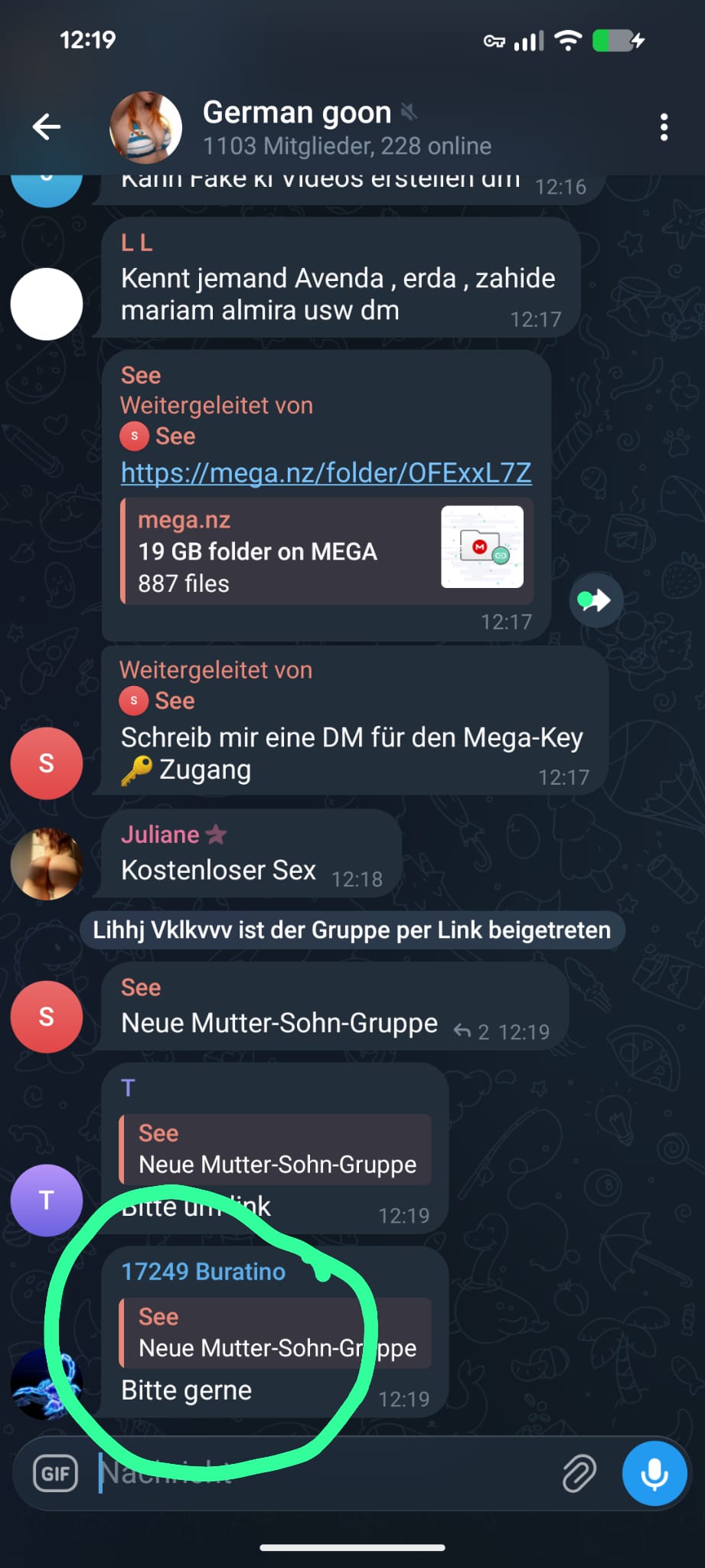 Forensischer Original-Beweis: Anfrage nach Mutter-Sohn-Gruppe